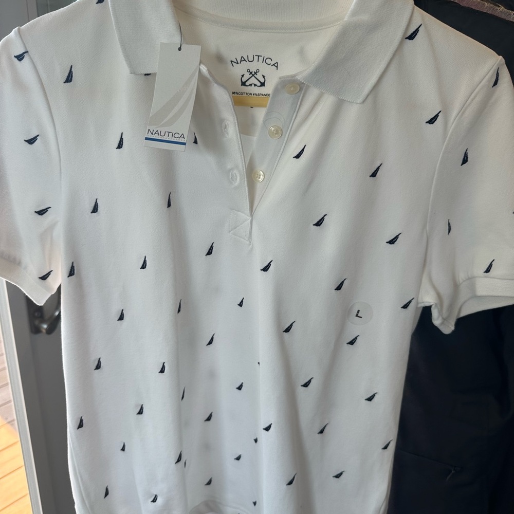 Nautica White Polo with Dark Blue Details